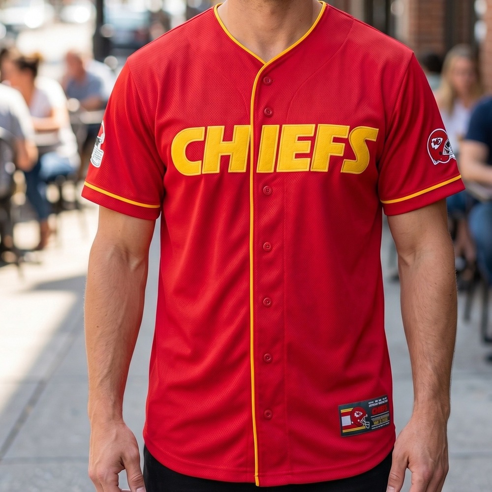 NFL Team Apparel Kansas City Chiefs Baseball Jersey Red Mesh Button Up Mens‎ XS